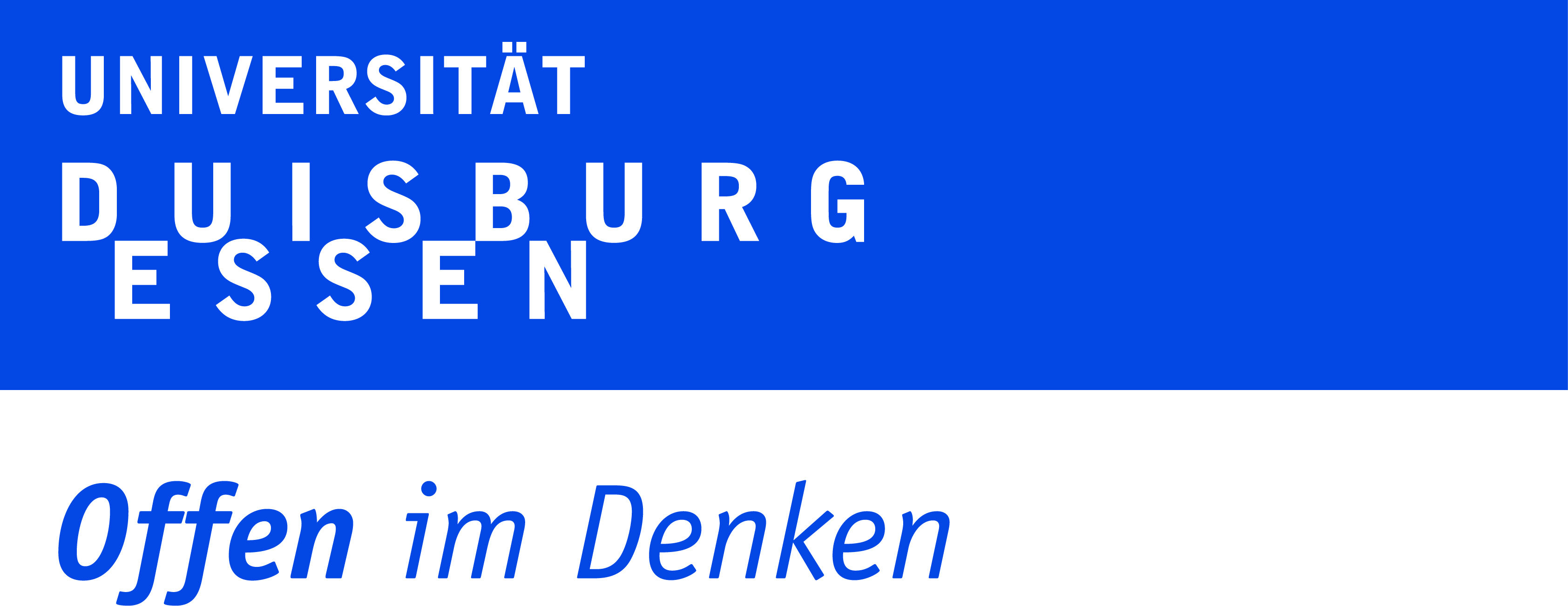 Logo der Universität Duisburg Essen als Wortmarke - Offen im Denken